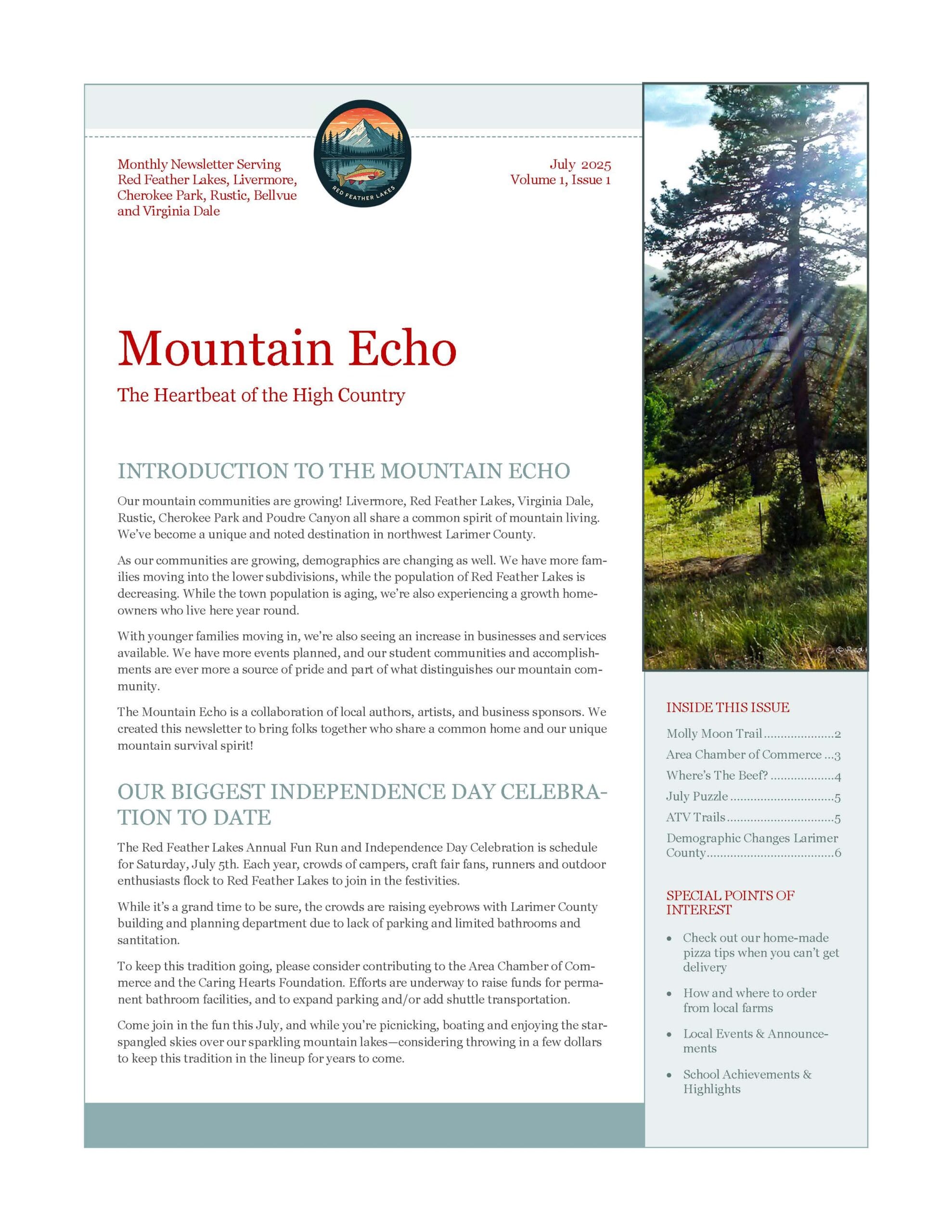 The Mountain Echo community newsletter front page