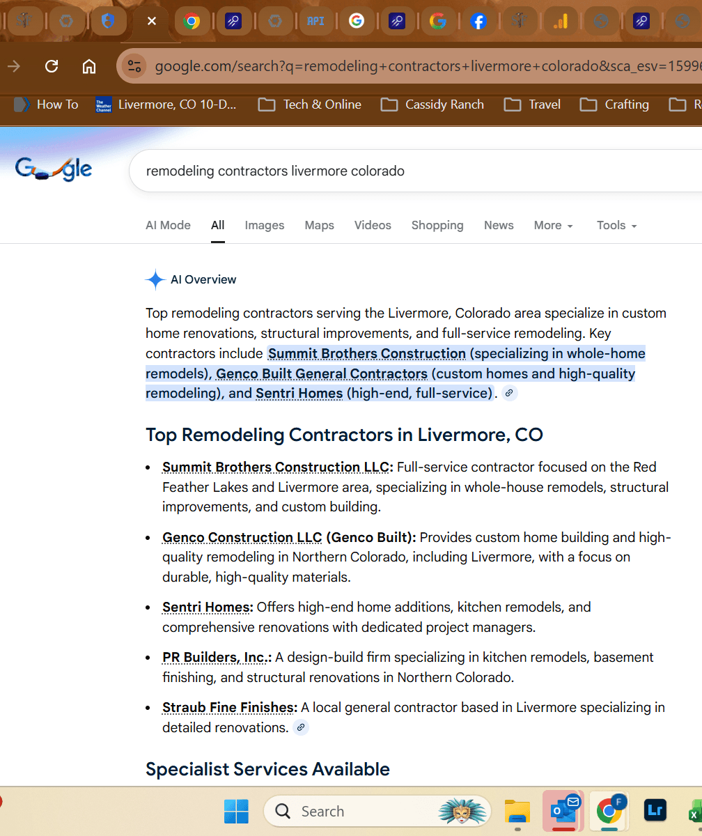 Google AI Overview answer engine result listing Straub Fine Finishes after an AEO campaign