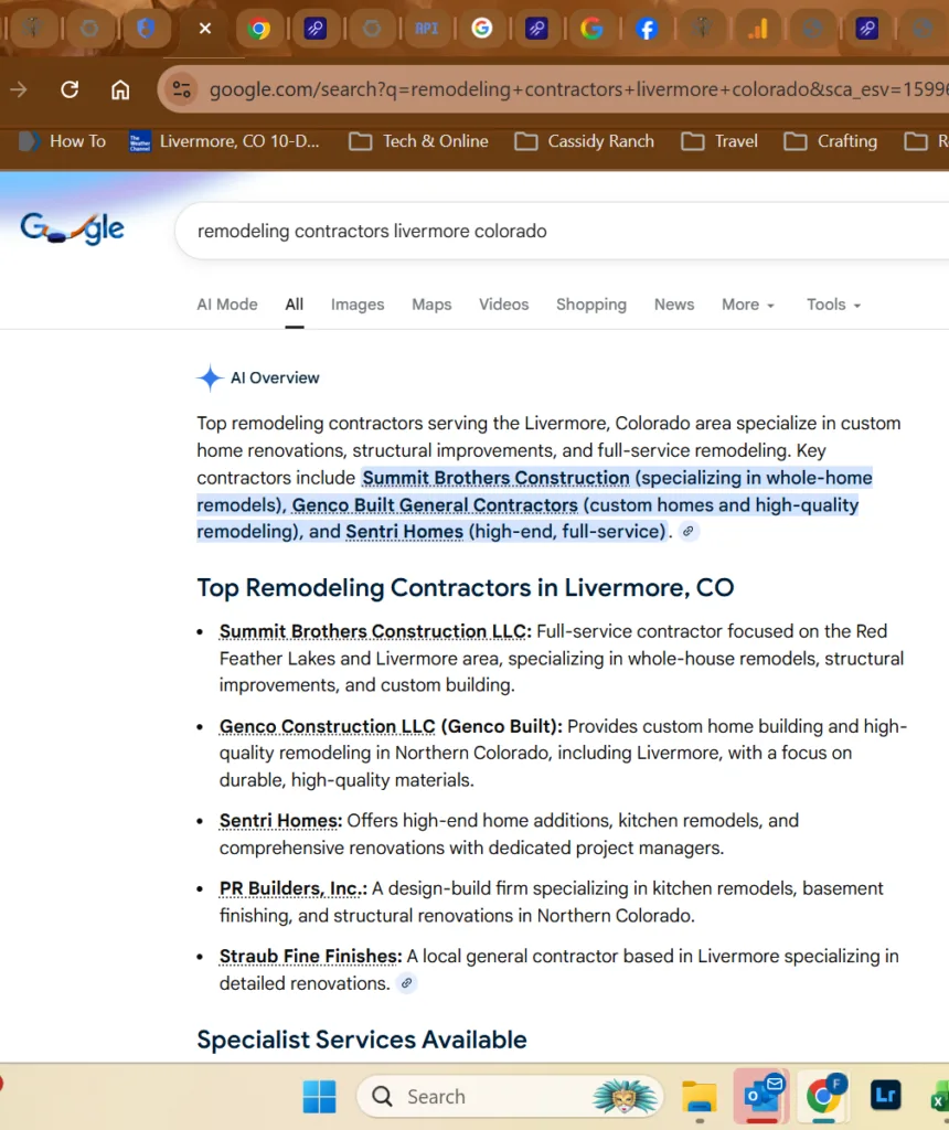 Livermore Colorado remodeling contractors search results page.