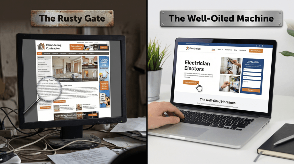 clunky website Comparison of outdated and modern business websites.